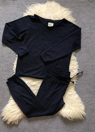 Пижама домашний костюм в горох манжеты тёплый