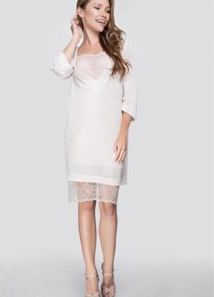 Нежное итальянское белое платье туника с цветочным кружком