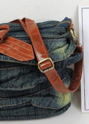 Женская джинсовая сумка fashion jeans bag темно-синяя6 фото