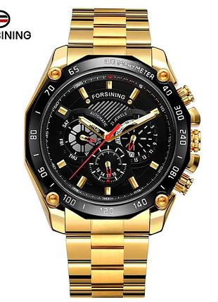 Чоловічий годинник механічний з автопідзаводом forsining 6910 gold-black