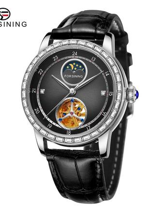 Чоловічий годинник, механіка з автопідзаводом forsining 8257 silver-black