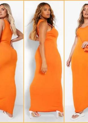 🧡 длинное платье майка сарафан макси впол вискоза оранжевый boohoo2 фото