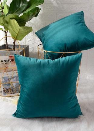 Декоративна велюрова подушка 45 х 45 см колір бірюза