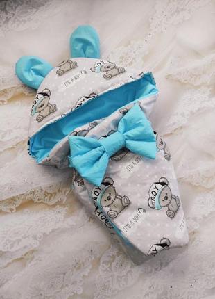 Конверт на выписку мишки, конверт- одеяло для новорожденного весна/лето/осень1 фото
