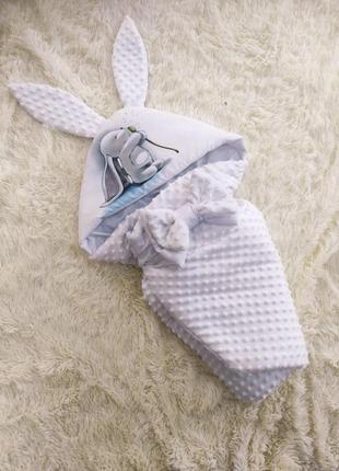 Конверт  с капюшоном плюшевый для новорожденных зайка2 фото