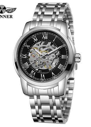 Чоловічий годинник, механіка з автопідзаводом forsining 8250 silver-black steel