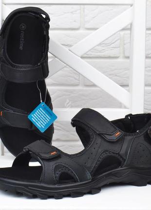 Сандалии мужские кожаные спортивные restime in black черные на липучках2 фото