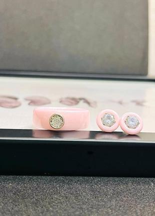 Керамические пусеты серьги-гвоздики женские розовые3 фото