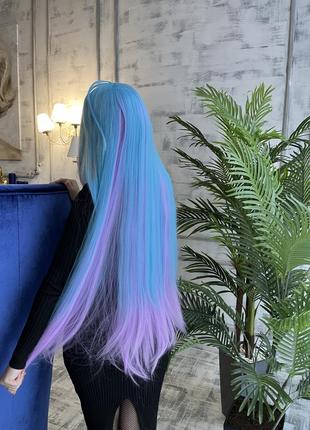 Парик ровный длинный широ, 100 см, голубой с фиолетовым, косплей, аниме, для фотосессии, хэллоуин4 фото