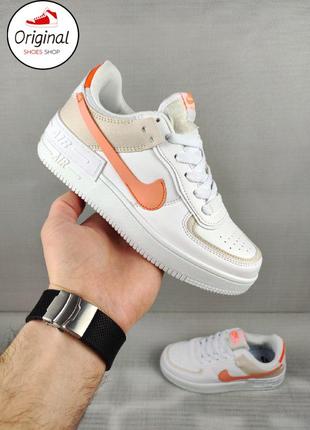 Женские кроссовки nike air force 1 shadow white/orange