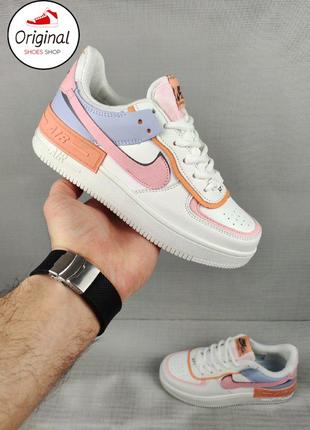 Женские кроссовки nike air force 1 shadow white/pink