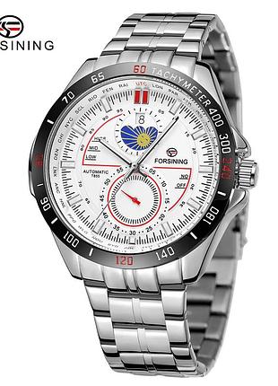 Чоловічий годинник, механіка з автопідзаводом forsining 8238 silver-white steel