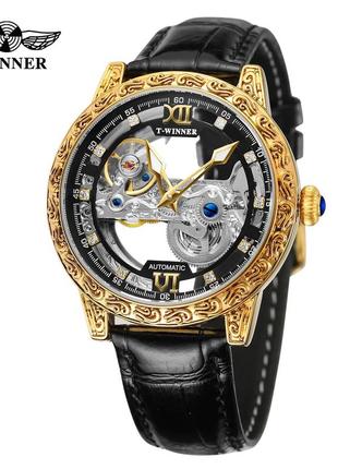 Чоловічий годинник, механіка з автопідзаводом forsining 8258 gold-black