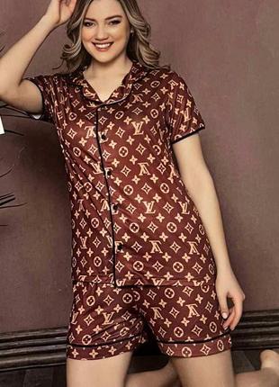 Жіноча піжама (сорочка + шорти) pijamood 5660 s brown1 фото