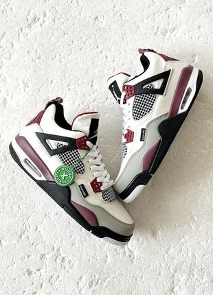 Шикарные женские мужские кроссовки air jordan 4 retro psg белые с бордовым 36-45 р