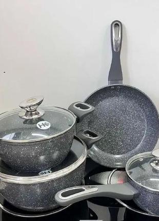 Гарний набір гранітного посуду higher kitchen, каструлі з товстим дном, німецька якість, 7 предметів6 фото