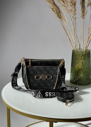 Сумка женская в стиле guess pochette multi black/blue