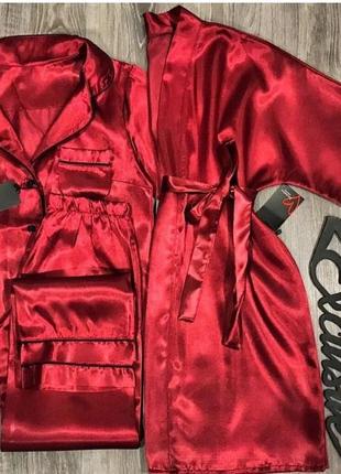 Бордовий атласний халат та піжама з сорочкою. халати піжами 42-44