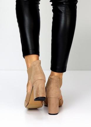 Туфлі з відкритим носком босоніжки ботильони на підборі каблуці замш перфорація сітка7 фото
