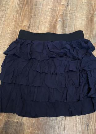 Короткая юбка на резинке zara синяя рюшами м