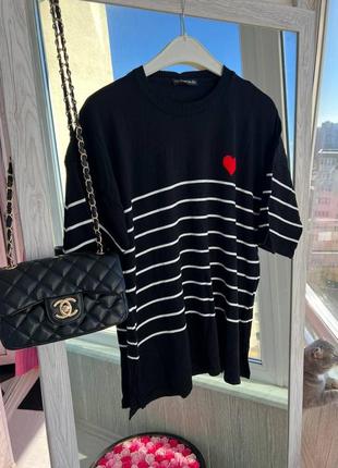 Футболка туречки в полоску оверсайз удлиненная черная