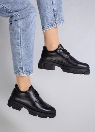 Распродажа кожаные женские туфли черные весенние2 фото
