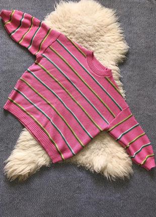 Оверсайз свитер вязаный кофта яркая розовая