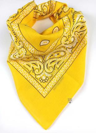Бандана маленький платок повязка хлопок платок на голову шею лицо руку пейсли желтая новая1 фото