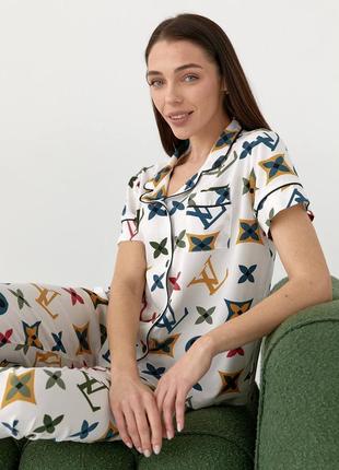 Піжама принт сорочка і штани софт 2 кольори2 фото
