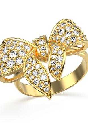 Золотое кольцо бантик с бриллиантами 0,80 карат. желтое золото