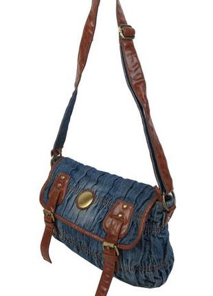 Женская джинсовая сумка через плечо fashion jeans bag синяя3 фото