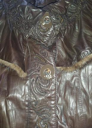 Куртка кожанка удиненная пальто кожа с мехом норки3 фото
