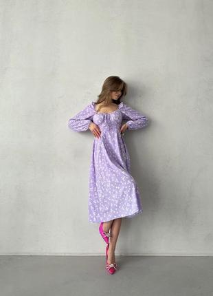Женское платье миди цветочное черное лиловое розовое голубое сиреневое лавандовое весеннее нарядное5 фото