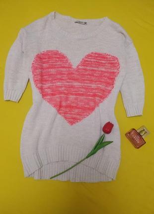 Джемпер светр оверсайз демі сердце вінтаж рукав 3/4 меланж кофта s