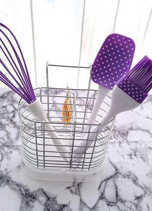 Кухонна металева підставка органайзер stenson mh-0850 18х10х20 см | сушилка для кухонних приборів