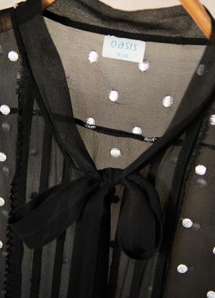 Шелковая прозрачная женственная блузка в горох, черная блуза oasis3 фото
