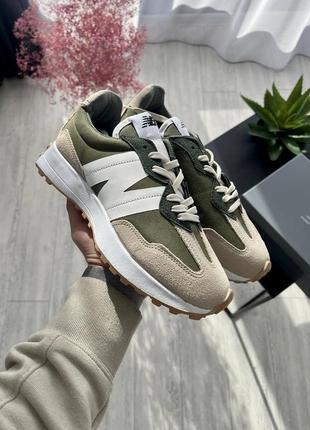 Стильные женские кроссовки new balance 327 beige khaki хаки с бежевым1 фото