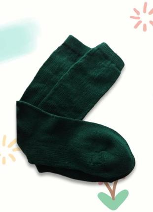 Высокие шерстяные носки темно-зеленого цвета, унисекс (р.21)
