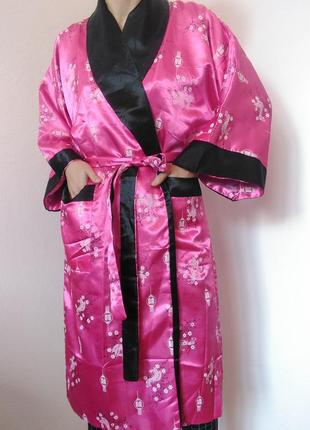 Двусторонний халат кимоно разовой халат с драконом черный халат дракон вышивка атласный халат с поясом кимоно халат атлас сатин китайский халат6 фото