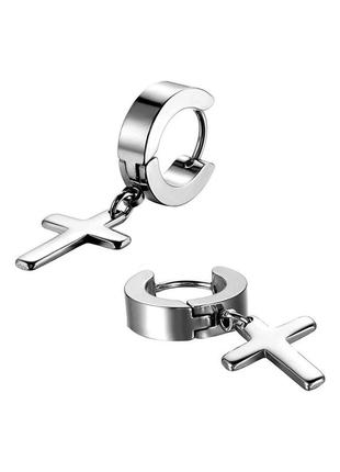 Сережки кільце з хрестиком xuping ttm stainless steel унісекс діаметр 8 мм