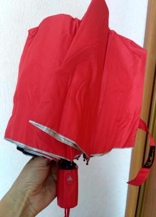 Красный зонт полуавтомат с тефлоновой серебряной пропиткой и рисунком внутри,антиветер.5 фото