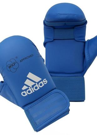 Перчатки для карате adidas накладки wkf синие с защитой большого пальца специальный японский пу кожзам