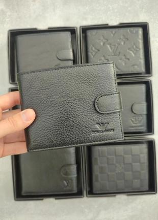 Портмоне з натуральної шкіри з коробкою, гаманець чоловічий, шкіряний гаманець чорний в стилі armani армані