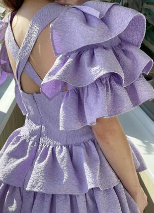 Невероятное плотное сиреневое платье с рюш 1+1=38 фото