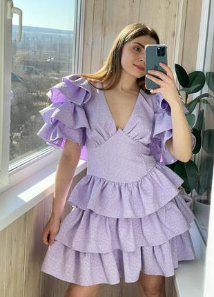 Невероятное плотное сиреневое платье с рюш 1+1=310 фото