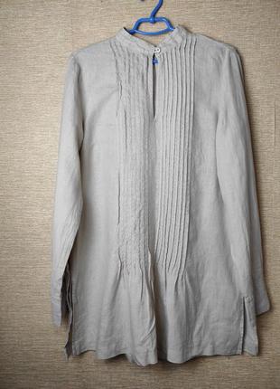 Лляна бежева міні сукня плаття туніка сорочка льон