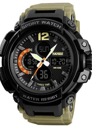 Спортивные мужские часы skmei 1343 black-khaki wristband водостойкие наручные кварцевые