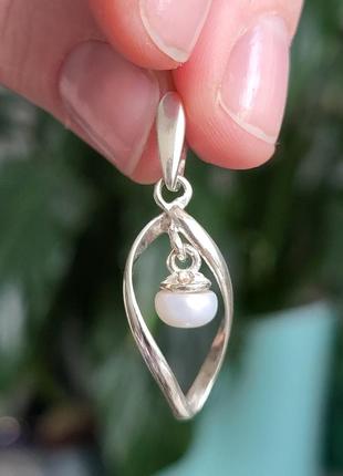 Срібні сережки та кулон з перлами diva2 фото