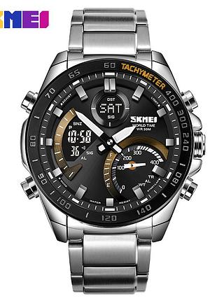 Спортивний чоловічий годинник skmei 1889gdbk silver-gold-black водостійкий наручний кварцевий