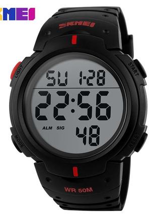 Спортивний чоловічий годинник skmei 1068rd black-red водостійкий наручний кварцевий